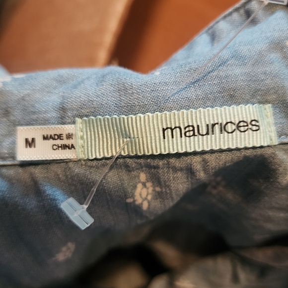 Maurices Printed Chambrey Denim Shirt Dress Button Down Short Sleeve Medium EUC - Picture 9 of 11